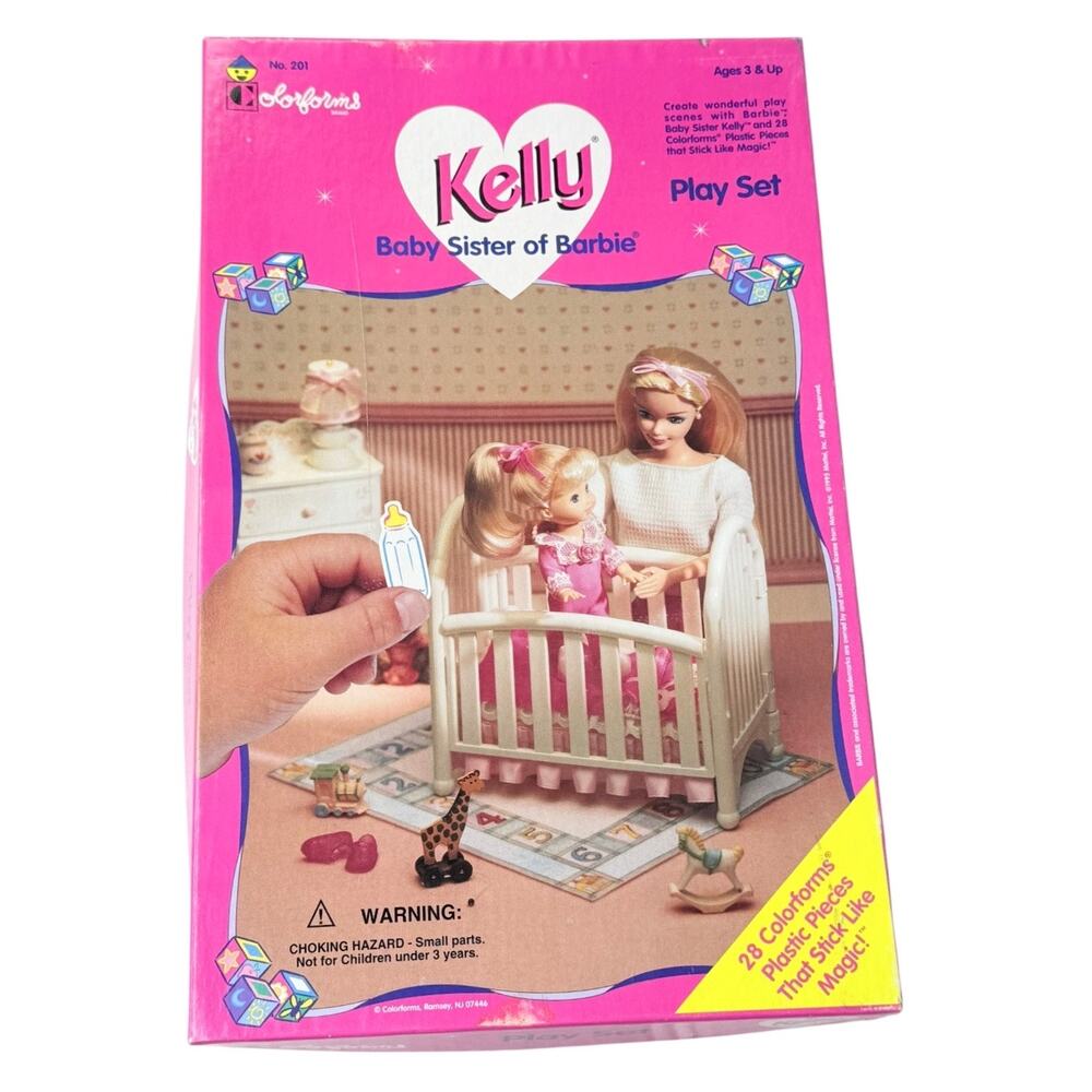 Barbie Colorforms 90s Mattel Kelly Baby Sister Play Set 28 Plastic Stickers Box